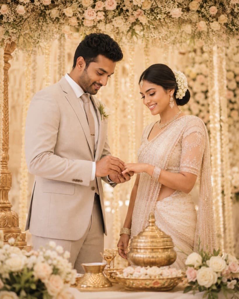 Placing the wedding ring during the ceremony